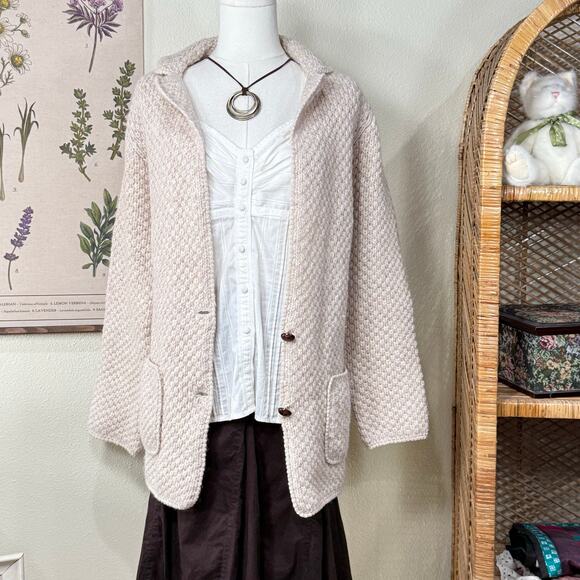 Vintage 80s Shetland Wool Cardigan Sweater Jacket Grandma Heritage Cottage M - Picture 1 of 6